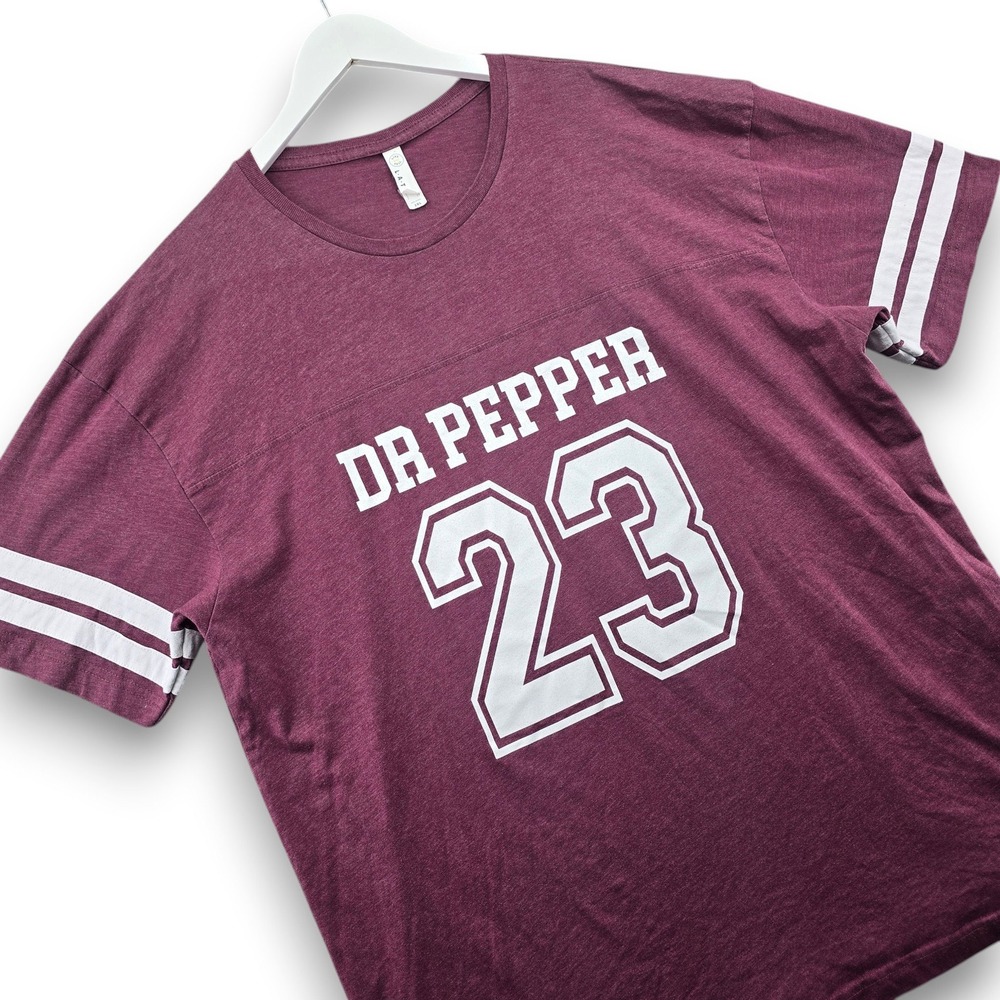 Dr Pepper Chick-Fil-A 23 Jersey T-Shirt LAT Mens 2XL Maroon Cotton Blend Striped